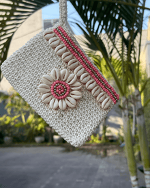 Gehäkelte Bali Tasche mit Muscheln - Peach - YUYA Studios