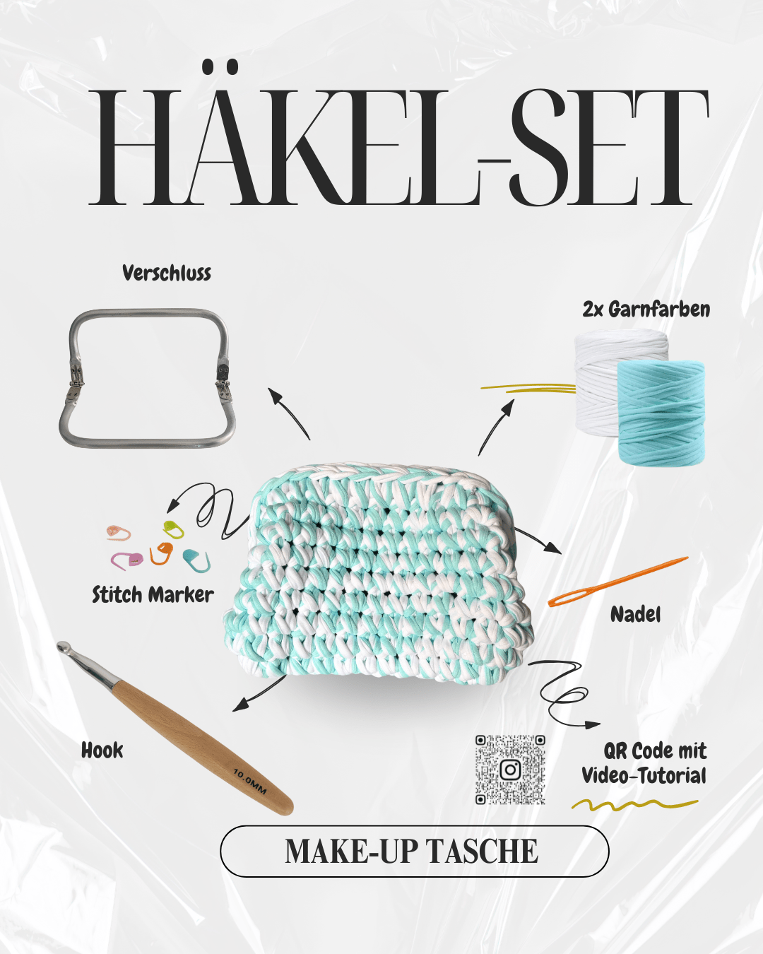Häkel - Set - Make - Up Tasche mit T-Shirt Garn - YUYA Studios