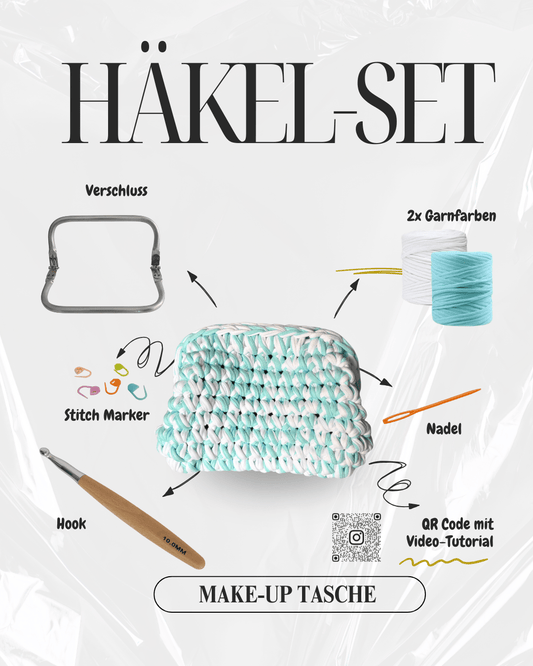 Häkel - Set - Make - Up Tasche mit T-Shirt Garn - YUYA Studios